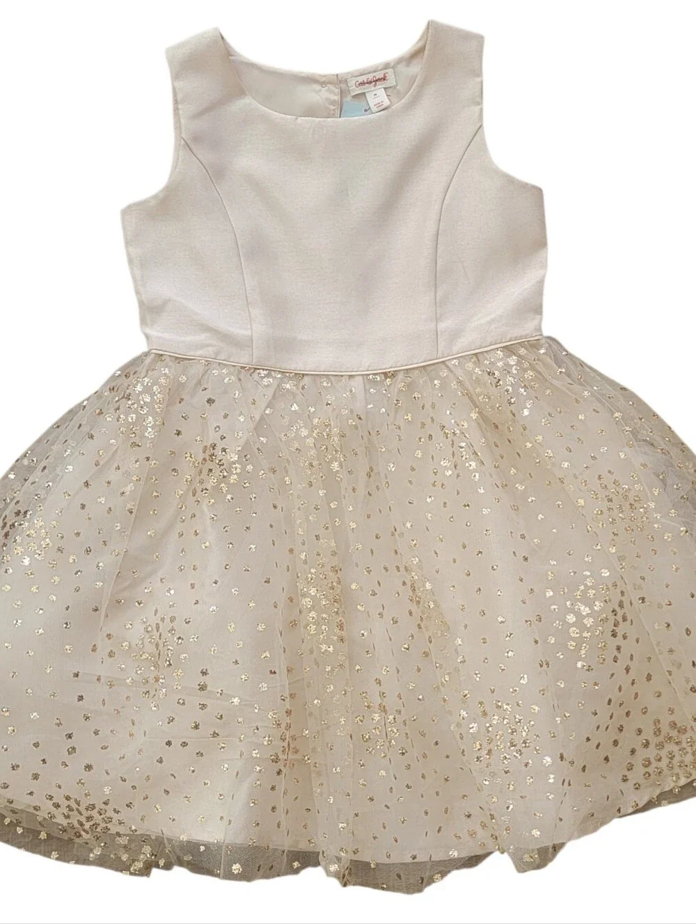 Cat & Jack Girl's Cream Gold Sequin Tulle Dress Size M Holiday Party Formal NWT